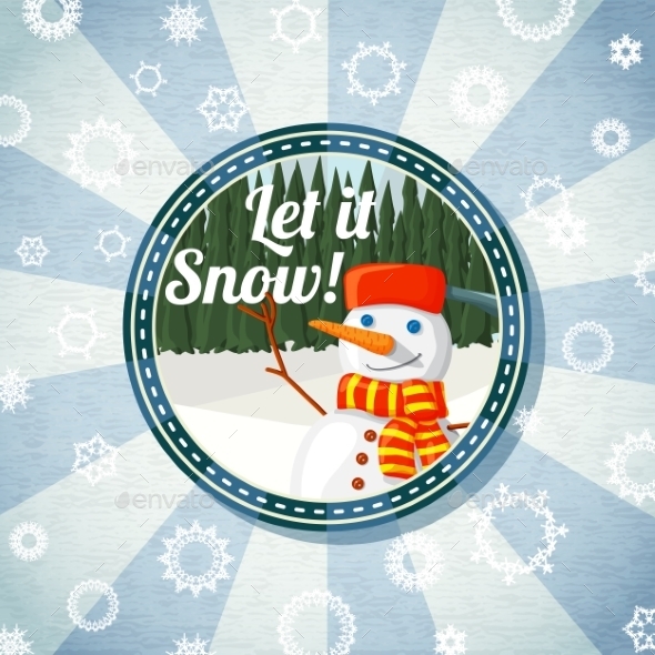 Badge with Snowman and Pine Forest - Christmas Seasons/Holidays