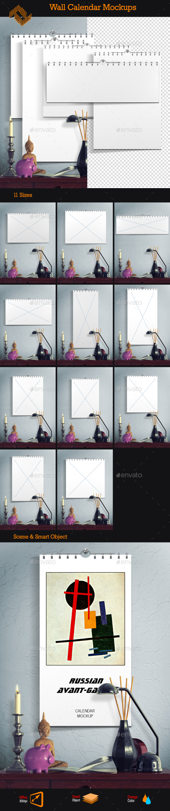 Wall Calendar Mockups - Print Product Mock-Ups