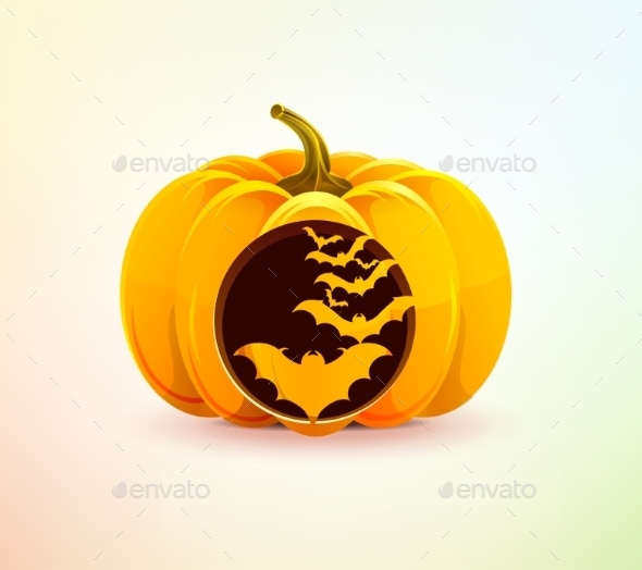 Halloween Pumpkin with Carved Bats - Halloween Seasons/Holidays