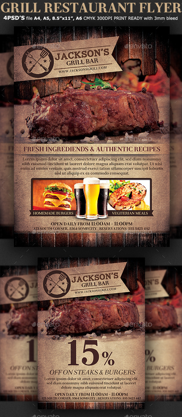 Grill Restaurant Promotion Flyer Template - Restaurant Flyers