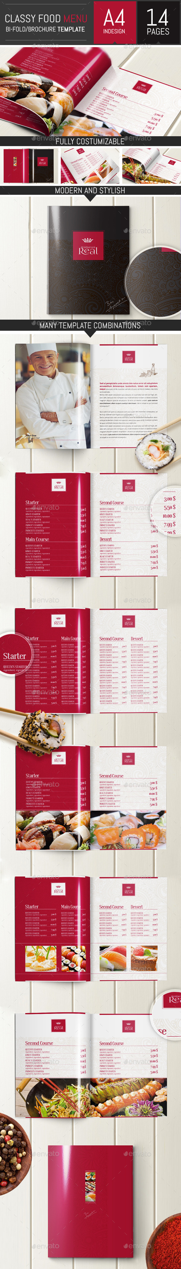 Classy Food Menu Brochure Template - Food Menus Print Templates