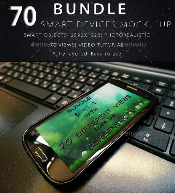 6 in 1 Bundle Realistic Screen with 70 views - Product Mock-Ups Graphics