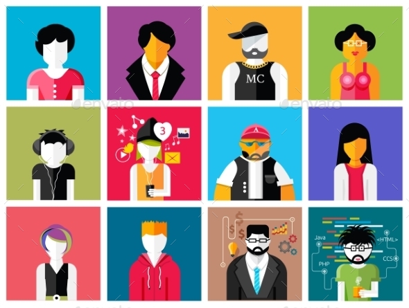 Set of Avatars of Man and Woman - People Characters