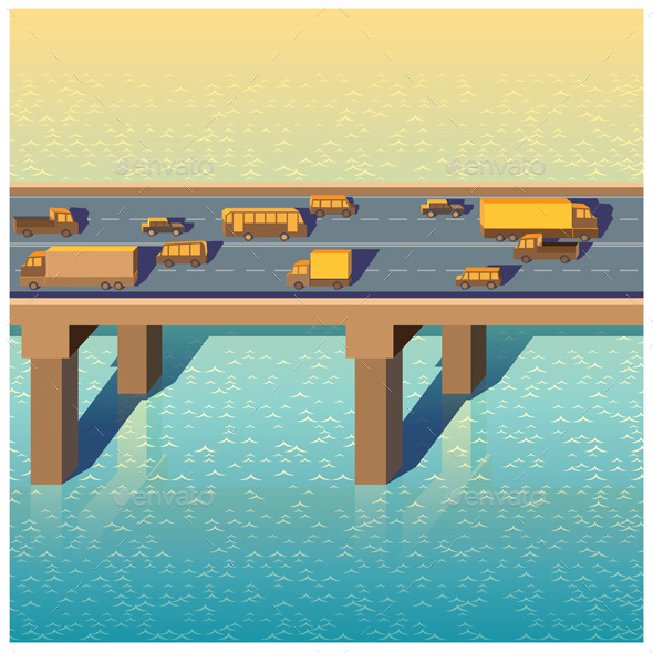 Bridge with Cars - Buildings Objects
