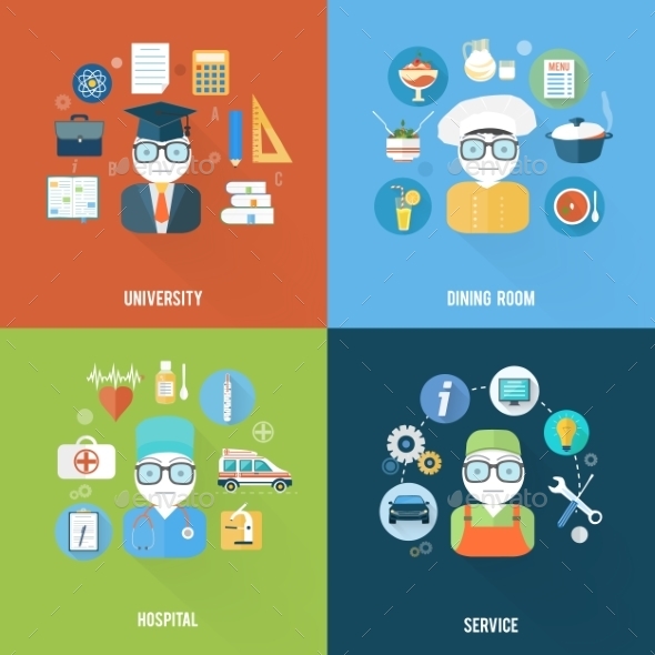 Service, University, Hospital and Dining Room - People Characters
