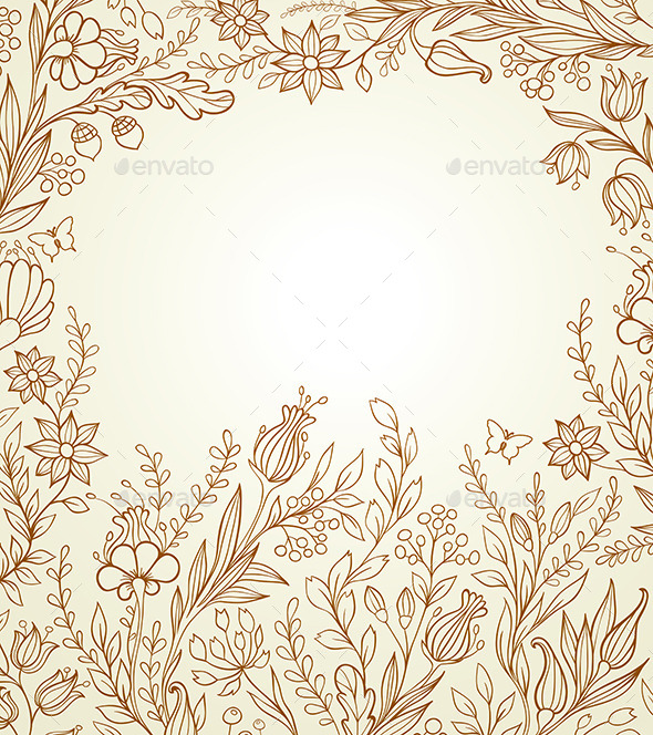 Hand Drawn Background with Flowers - Flowers & Plants Nature