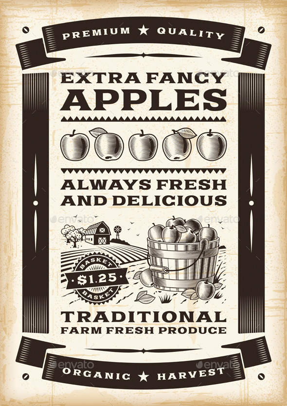 Vintage Apple Harvest Poster - Food Objects