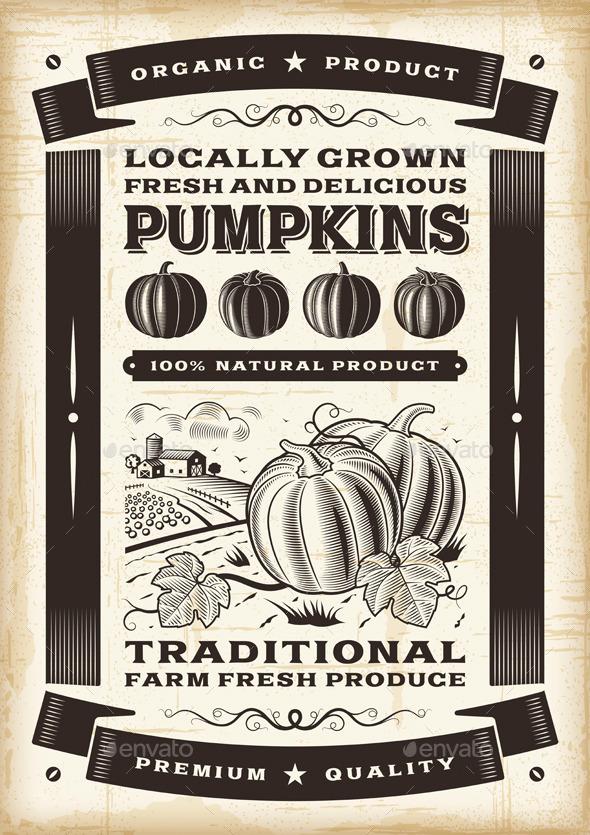Vintage pumpkin harvest poster - Food Objects