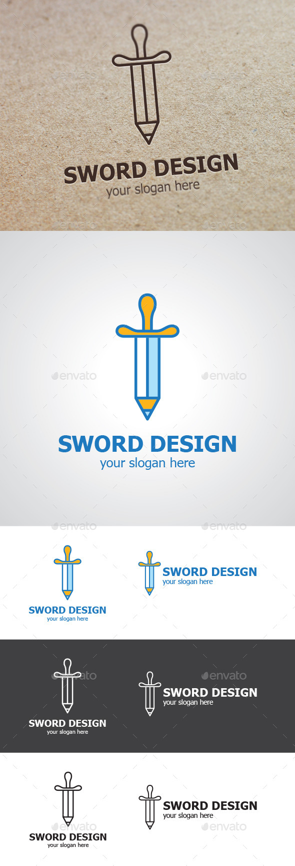 Pencil Sword Logo - Objects Logo Templates