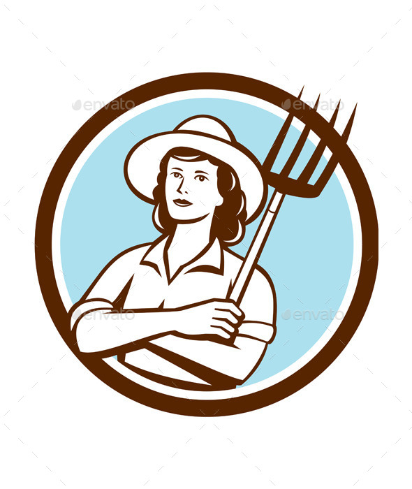 Female Organic Retro Farmer - People Characters
