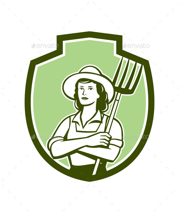 Female Organic Retro Farmer Shield - People Characters
