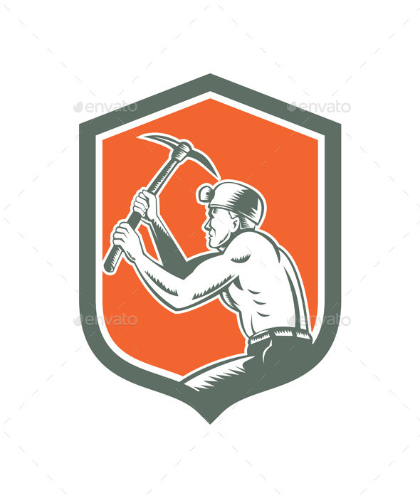 Coal Miner with Pick Axe Shield - People Characters