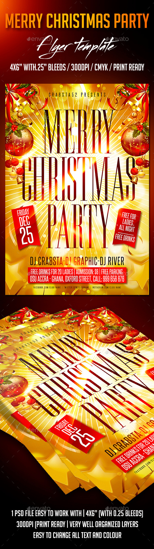 Merry Christmas Party Flyer Template - Holidays Events