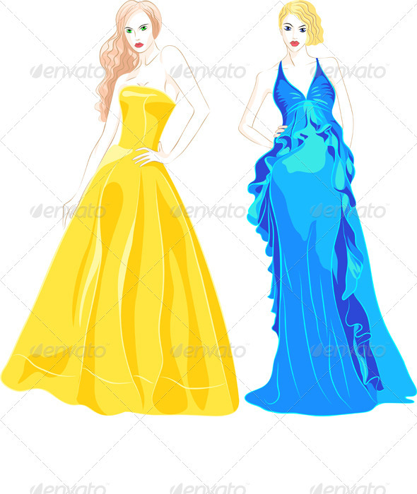 Set of Fashion Top Model in a Evening Dresses 