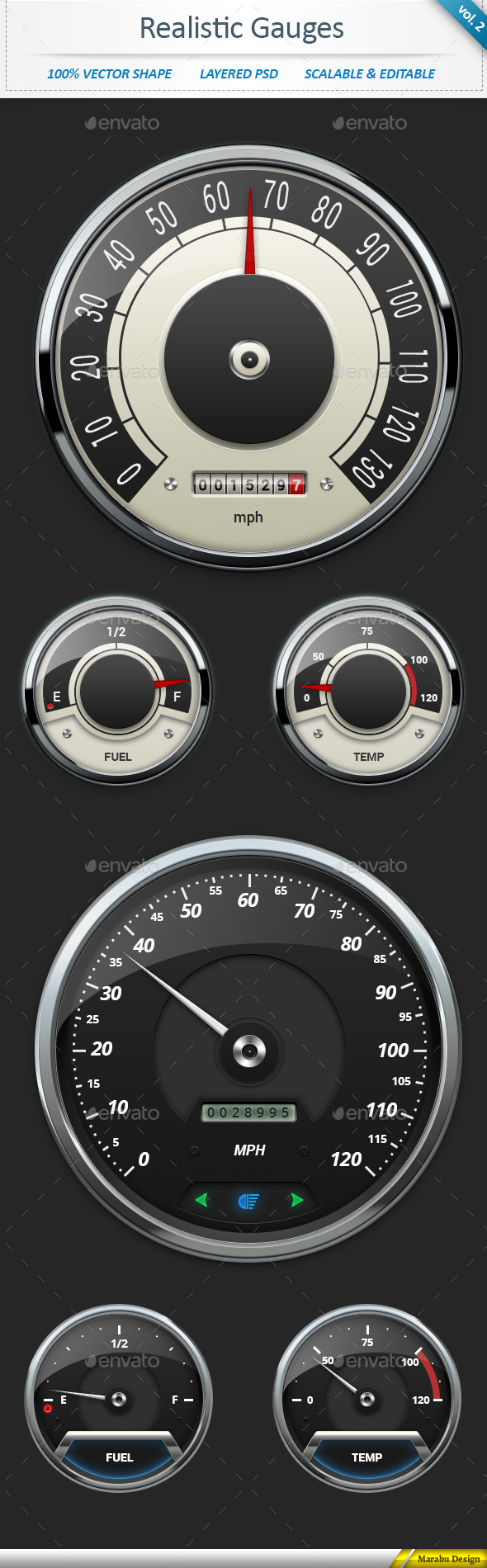 Realistic Car Gauges (vol 2) - Technology Isolated Objects