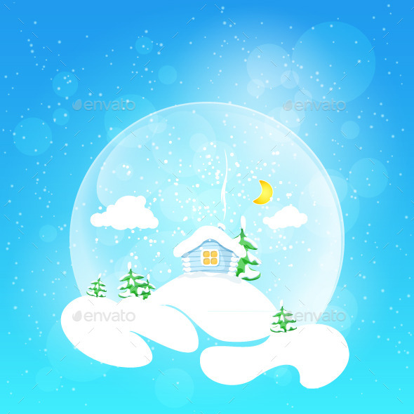 House with Moon and Fir Tree - Christmas Seasons/Holidays