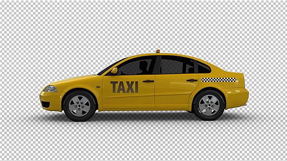 Side View Yellow Sedan Taxi Car