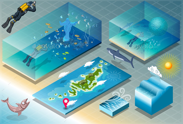 Isometric Tile of Carribean Diving Holidays - Nature Conceptual