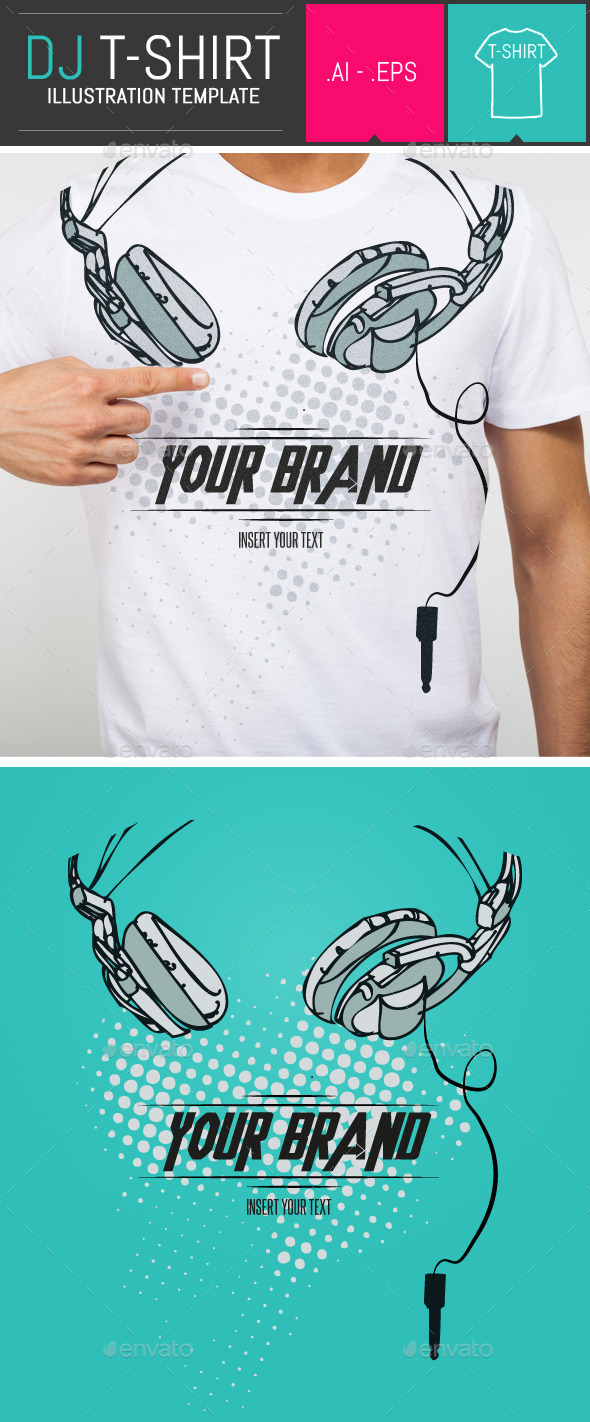 Dj Headphones T-Shirt Vector Illustration Template - Events T-Shirts