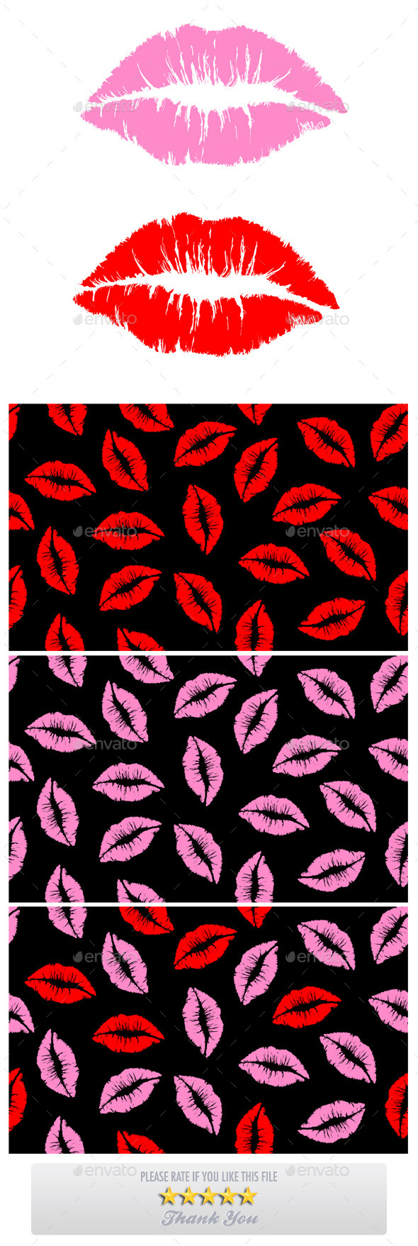 Pink and Red Lips and Seamless Patterns - Patterns Decorative