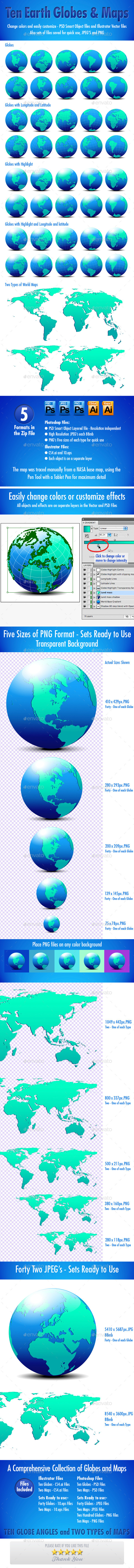 Globes and World Maps Collection - Conceptual Vectors