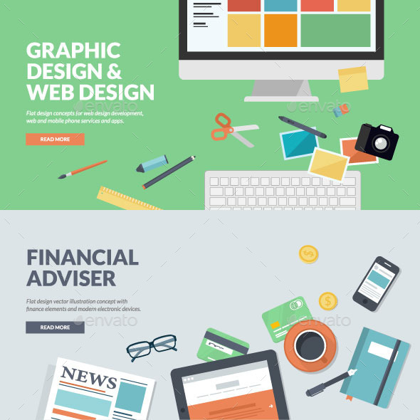 Flat Concepts for Web Development and Finance - Business Conceptual