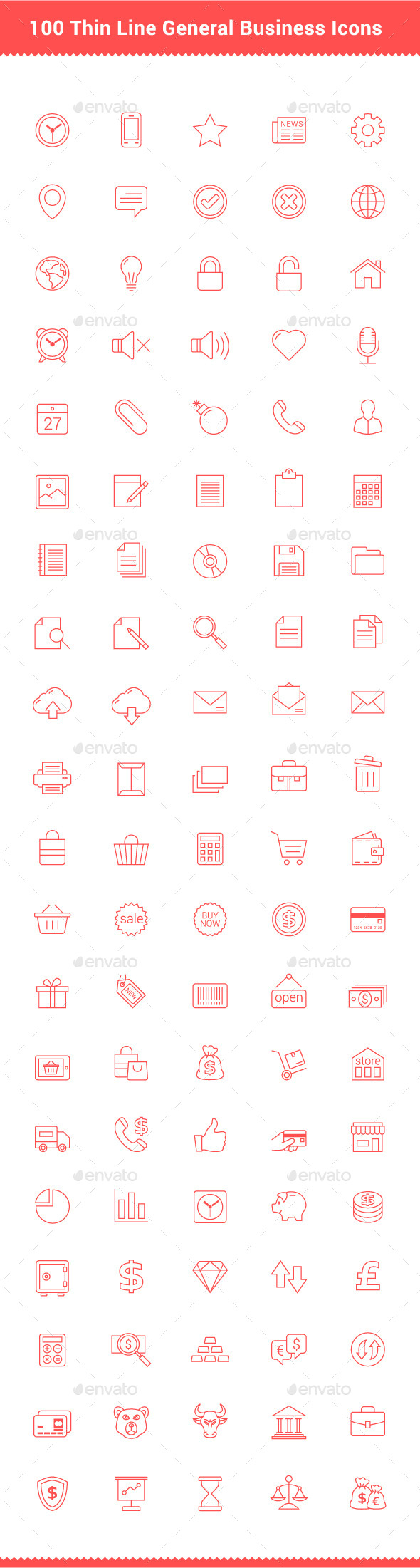 100 Thin Line Stroke General Business Icons - Business Icons