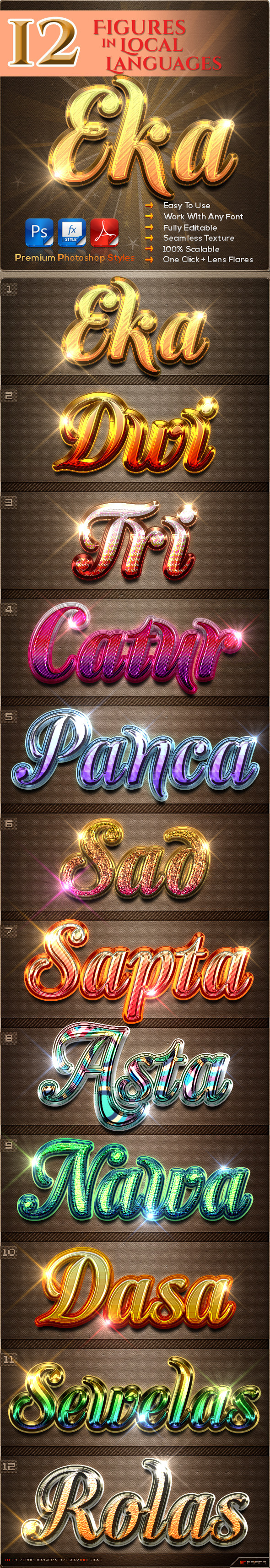 12 Figures in Local Languages - Text Effects Styles