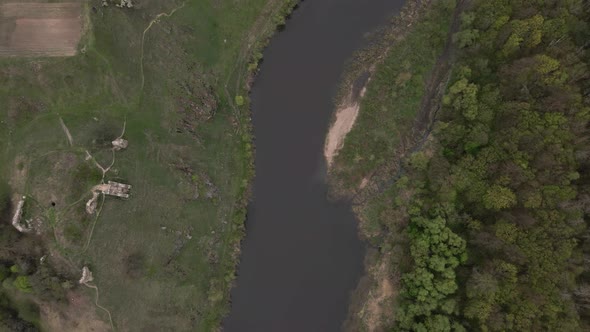 Aerial view of iver Sluch in Gubkiv, Rivne region