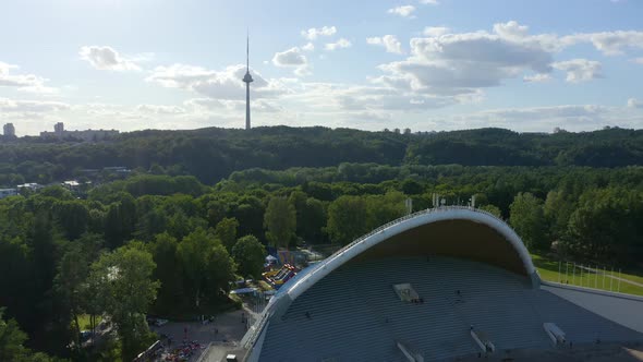 Vingis Park Aerial With Amphitheater And TV Tower In Vilnius, Lithuania