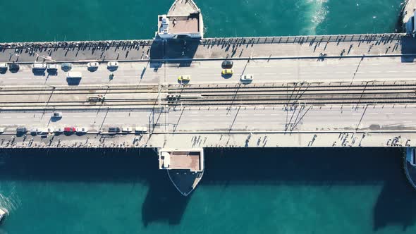 galata bridge aerial view cars and metro transport alt