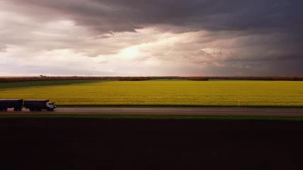 Commercial Cargo Transportation on Roads with a Beautiful Landscape