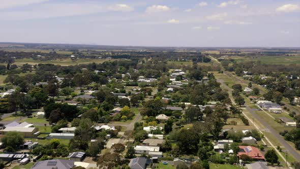 AERIAL Small Rural Australian Township Lots Of Green Vegetation alt