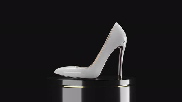 Concept female, white, fashion shoes revolve on a podium on a on a transparent background