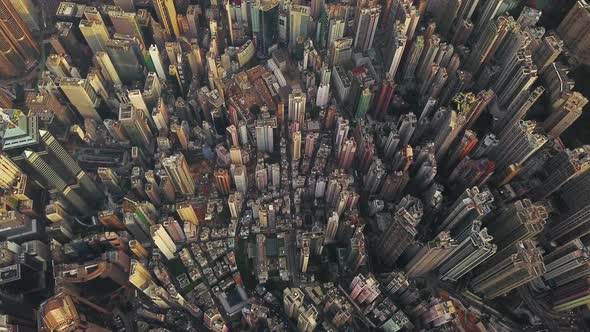 Aerial view of Hong Kong Downtown. Financial district and business centers in urban city. Top view. alt