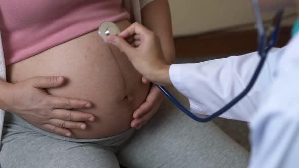 Pregnant Woman and Gynecologist Doctor at Hospital alt