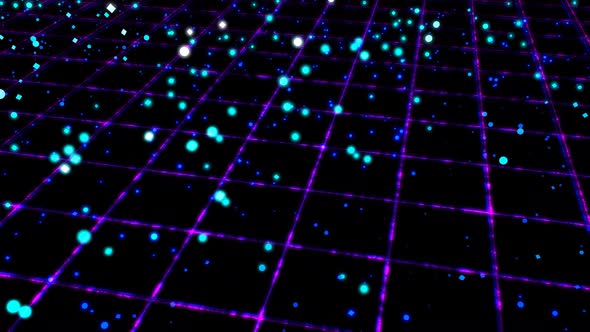 Dynamic Flowing Particle Waves Above Glowing Retro 80s Neon Grid - 4K alt