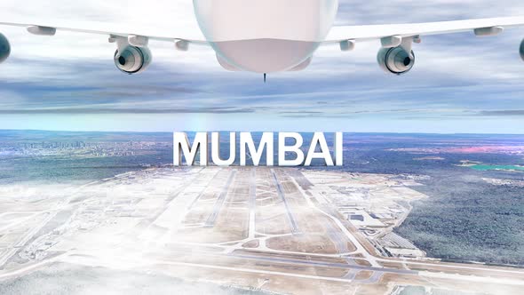 Commercial Airplane Over Clouds Arriving City Mumbai
