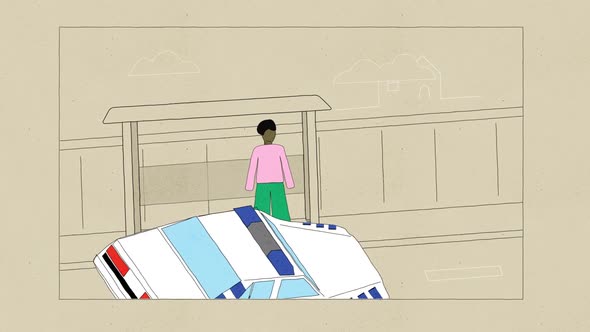 Cartoon Black Girl Mistreated by a Police Car  alt