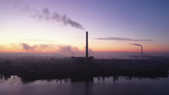 Aerial View of the Waste Incinerator Plant With Smoking Smokestack