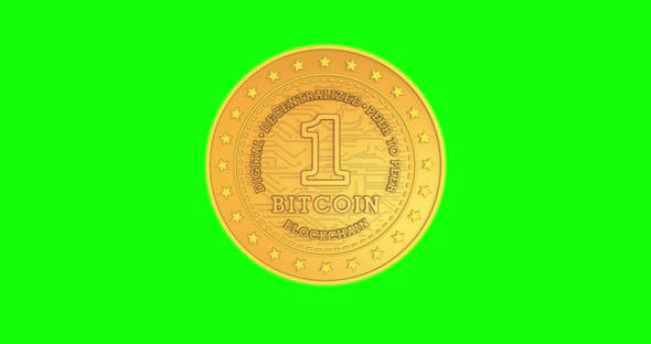 Bitcoin cryptocurrency golden coin isolated loop on green screen alt