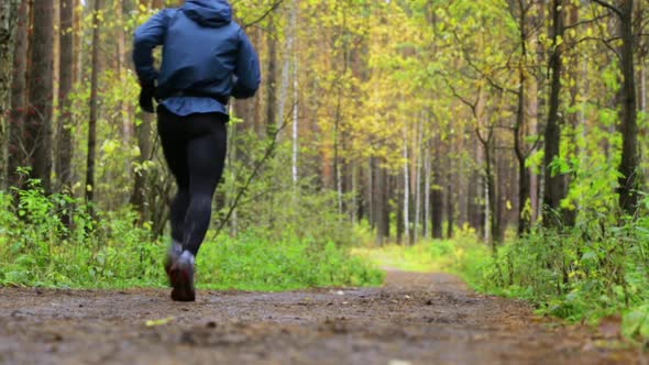 Man is running in autumn park