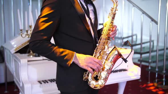 musician playing the saxophone close-up alt