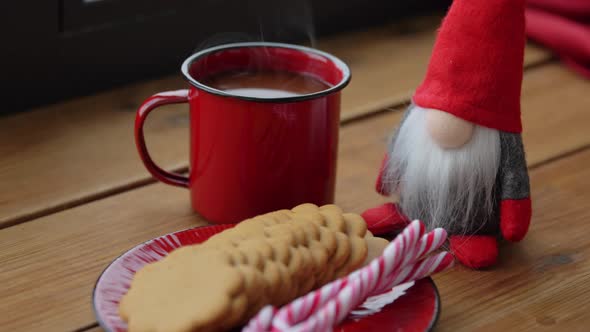 Christmas Gnome Coffee and Cookies on Window Sill