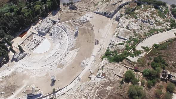 Old Ancient Greek Theatre  Visited By Tourists