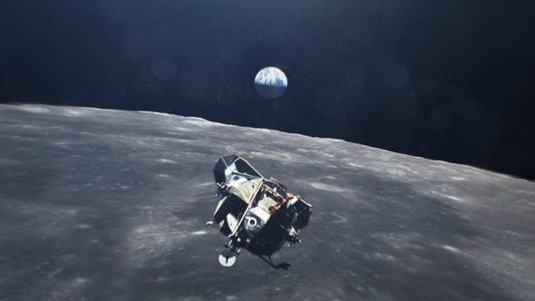 Apollo Moving Over Moon With Earth in the Back Ground