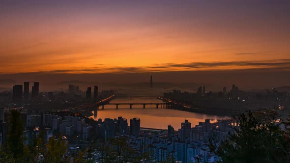 Sunrise of Seoul city in South Korea