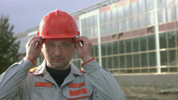 Portrait of an Engineer or Builder. Slow Motion 2x.