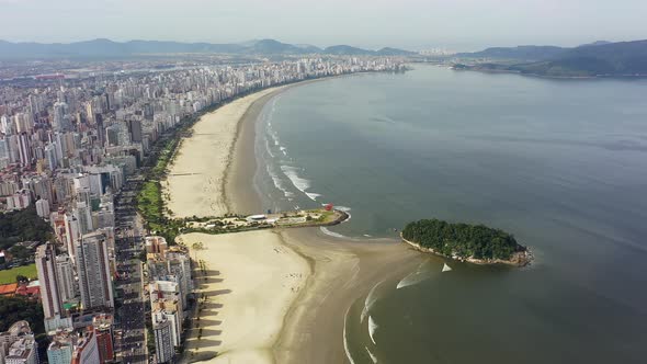 Night landscape of coast city of Santos, state of Sao Paulo, Brazil. alt