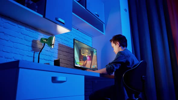 Boy playing video game at home alt